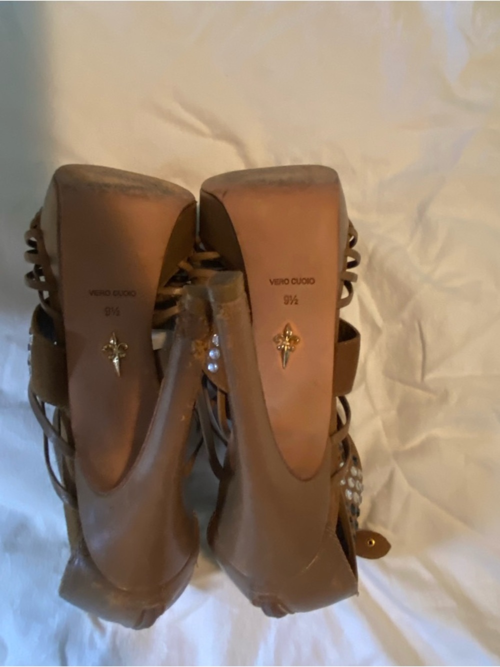 Vero Cuoio Beige Crystal-Embellished Strappy Lace-Up Heels - Picture 2 of 8